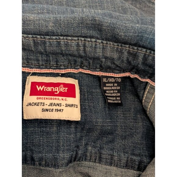 Wrangler Mens Denim Button-Snap Shirt XL Long Sleeve Classic Western Cowboy - Picture 3 of 4